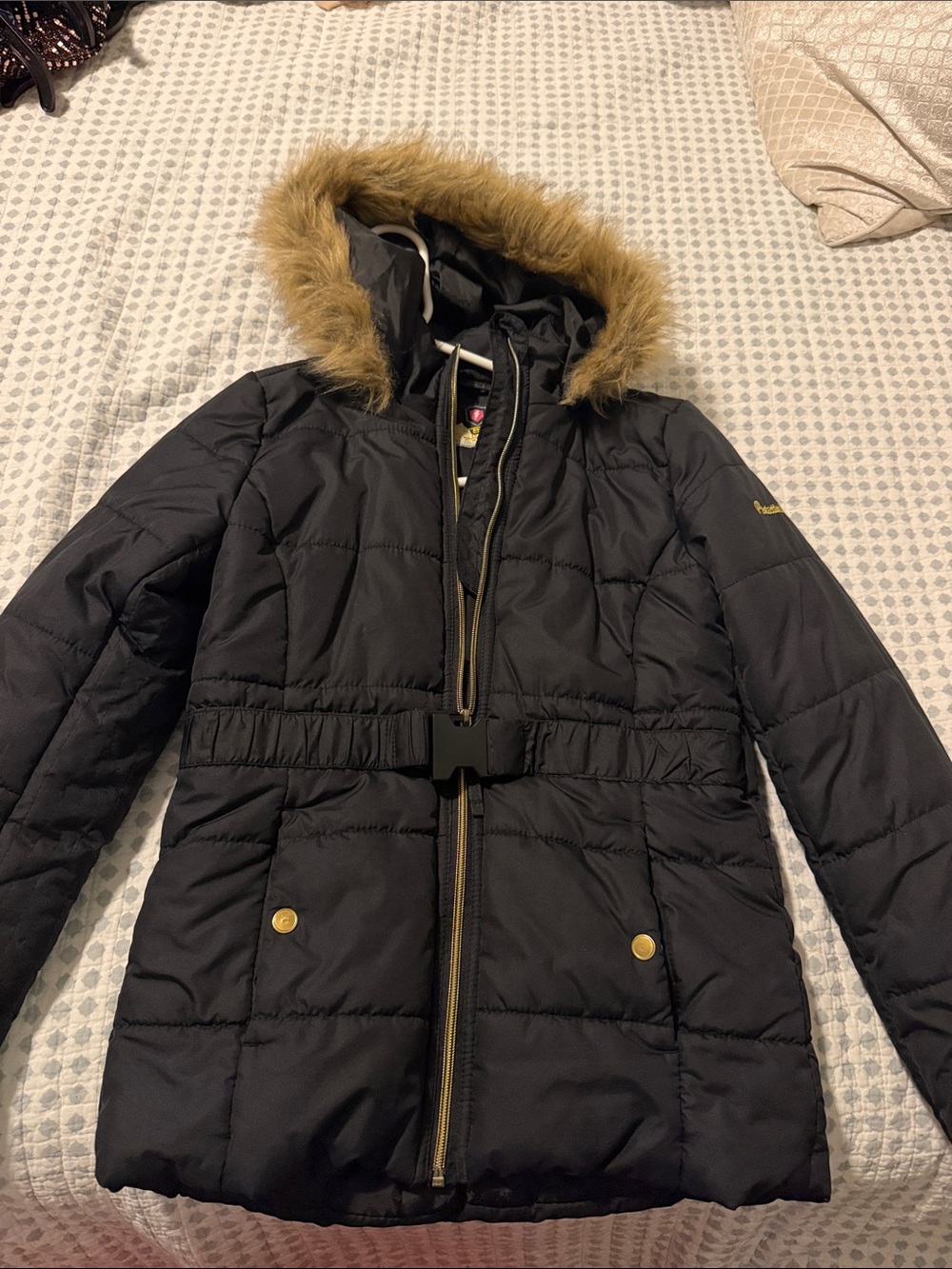 Kids Black Puffer Coat with Faux Fur Hood